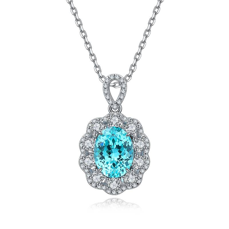 N103戴妃款培育钴尖晶S925银镀白金Necklace蓝小妖Pendant7*9mmmm/2.0ct