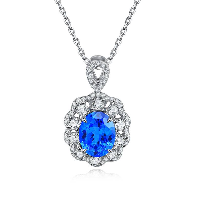 N103戴妃款培育钴尖晶S925银镀白金Necklace蓝小妖Pendant7*9mmmm/2.0ct