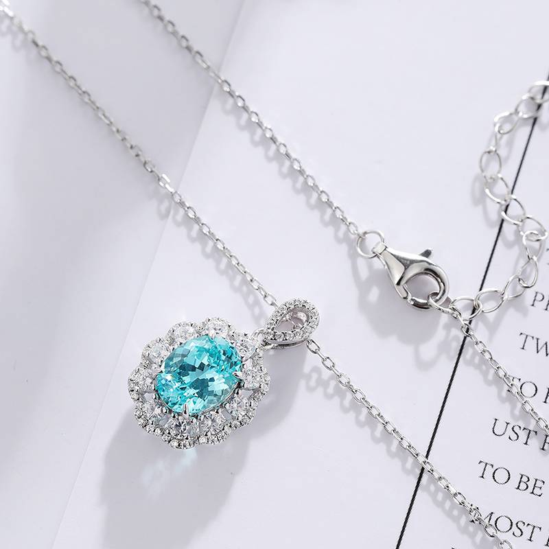 N103戴妃款培育钴尖晶S925银镀白金Necklace蓝小妖Pendant7*9mmmm/2.0ct
