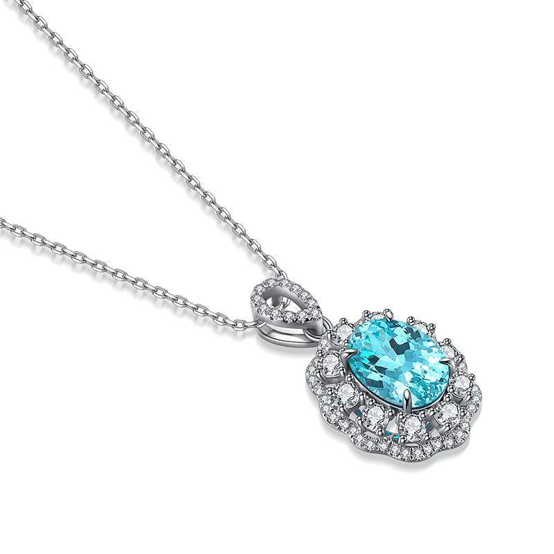 N103戴妃款培育钴尖晶S925银镀白金Necklace蓝小妖Pendant7*9mmmm/2.0ct