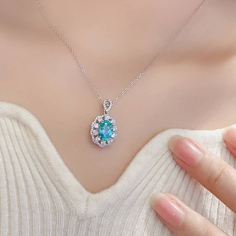 N103戴妃款培育钴尖晶S925银镀白金Necklace蓝小妖Pendant7*9mmmm/2.0ct
