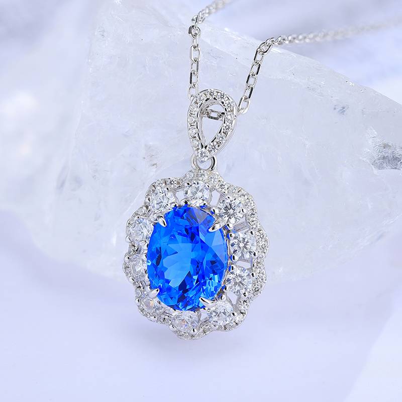 N103戴妃款培育钴尖晶S925银镀白金Necklace蓝小妖Pendant7*9mmmm/2.0ct