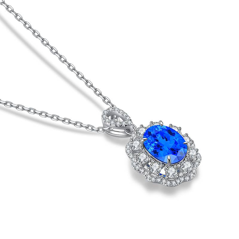 N103戴妃款培育钴尖晶S925银镀白金Necklace蓝小妖Pendant7*9mmmm/2.0ct