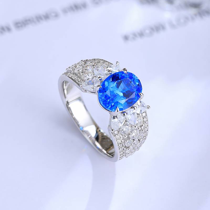 R193培育彩宝S925银镀白金Ring9*7mmmm/2.5ct