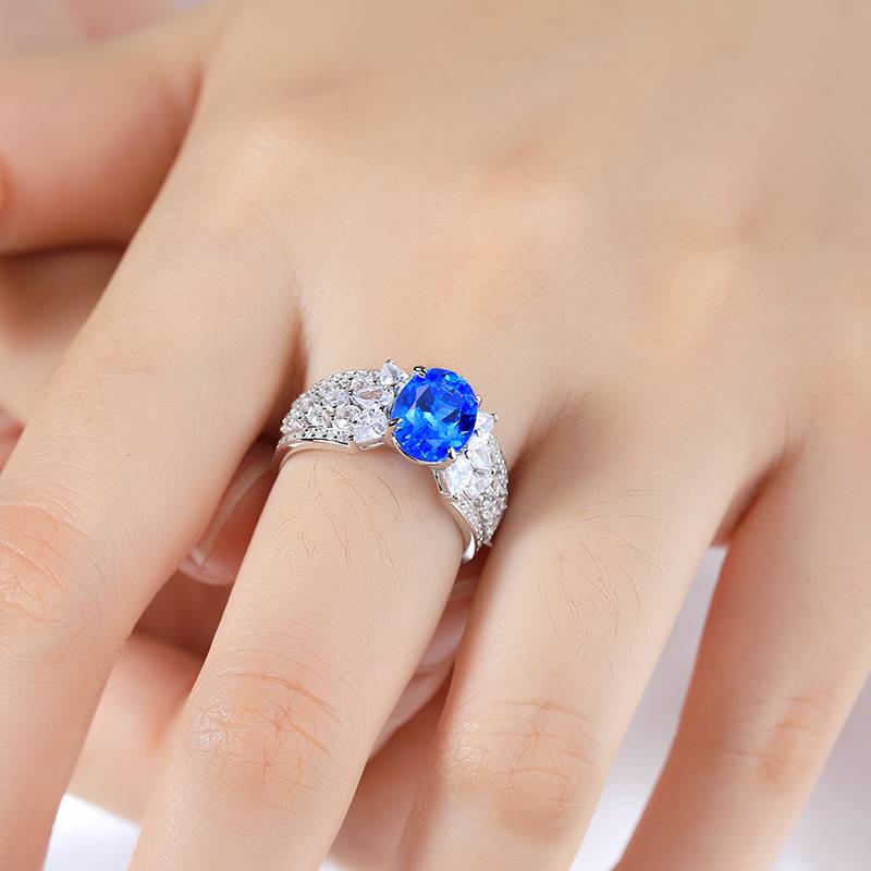 R193培育彩宝S925银镀白金Ring9*7mmmm/2.5ct