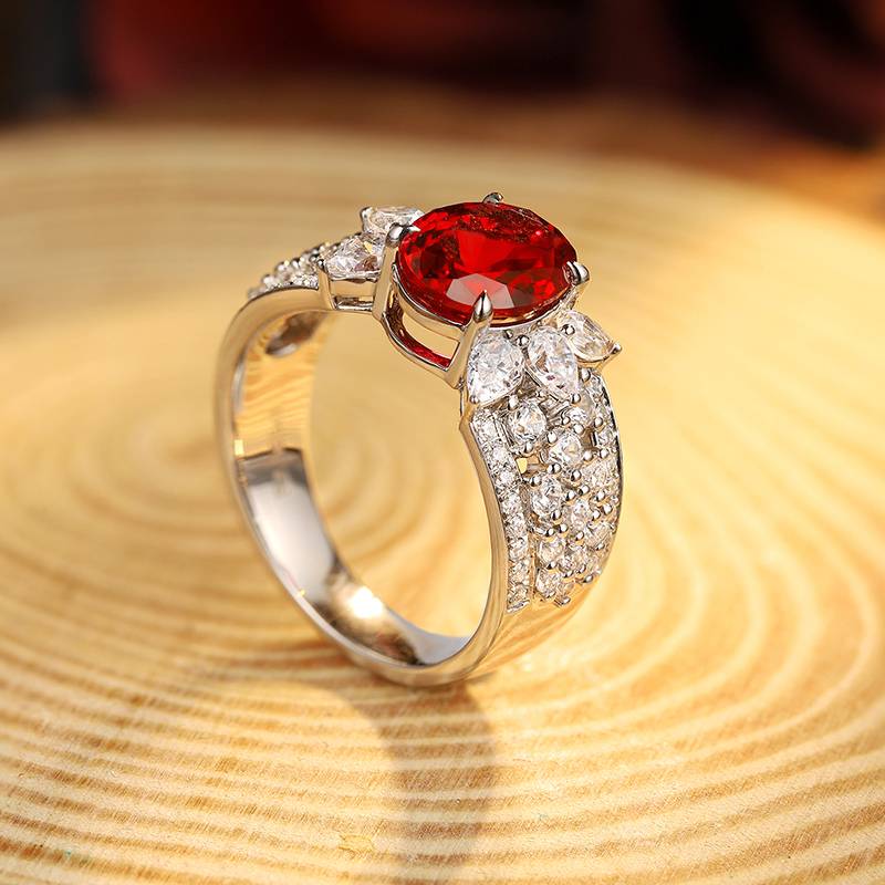 R193培育彩宝S925银镀白金Ring9*7mmmm/2.5ct