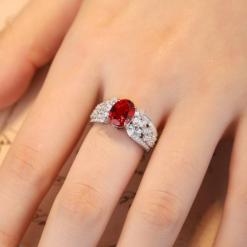 R193培育彩宝S925银镀白金Ring9*7mmmm/2.5ct