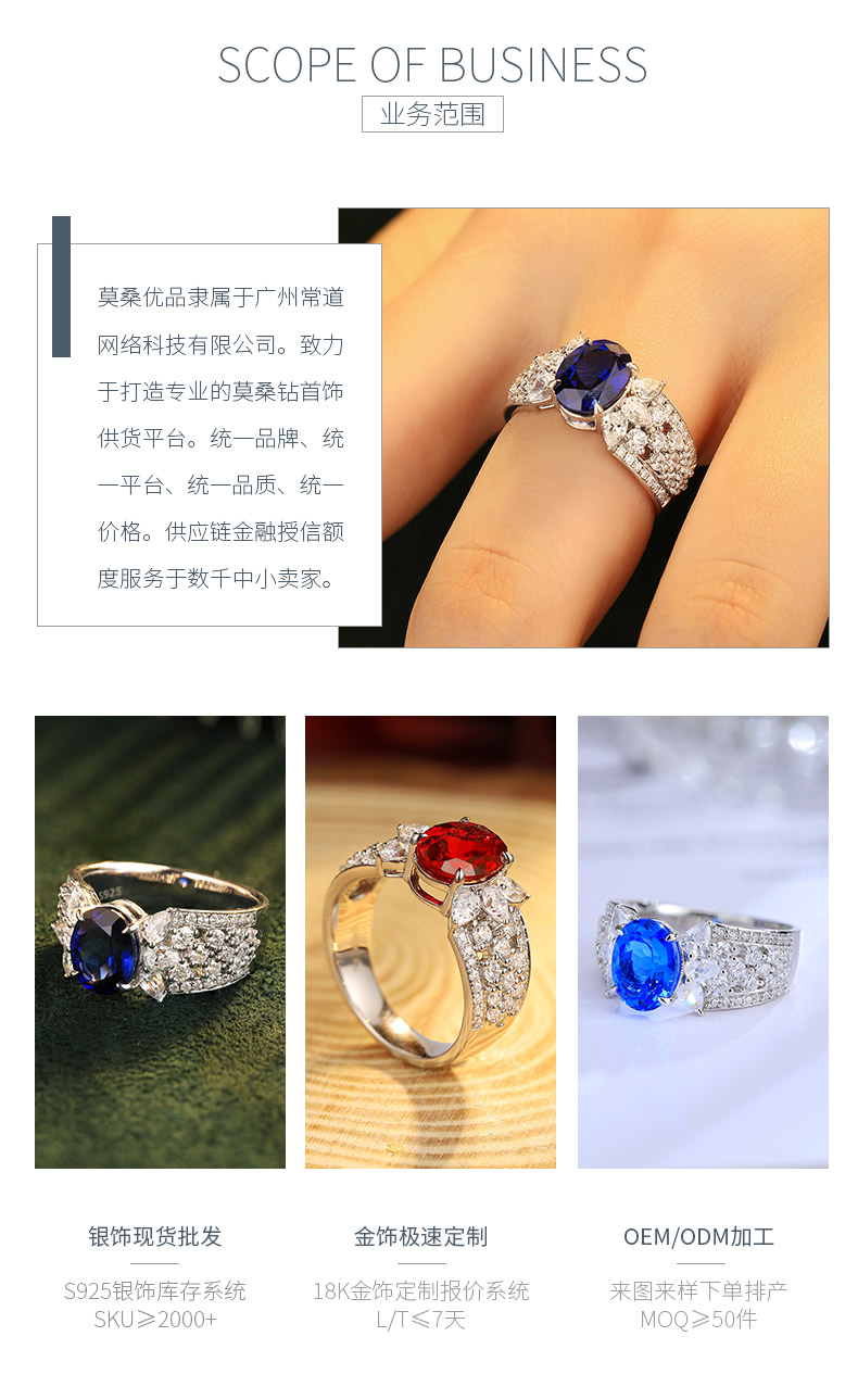 R193培育彩宝S925银镀白金戒指9*7mm/2.5克拉 - 3