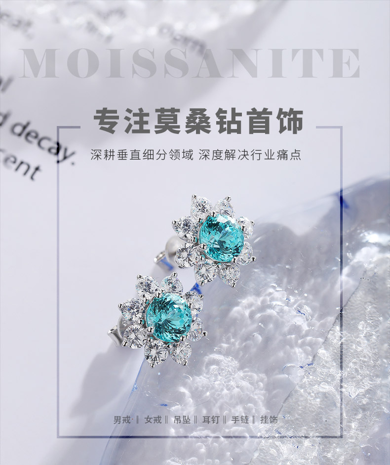 E006Y培育彩宝S925银镀白金耳钉太阳花系列6.5mm/2.95克拉 - 1