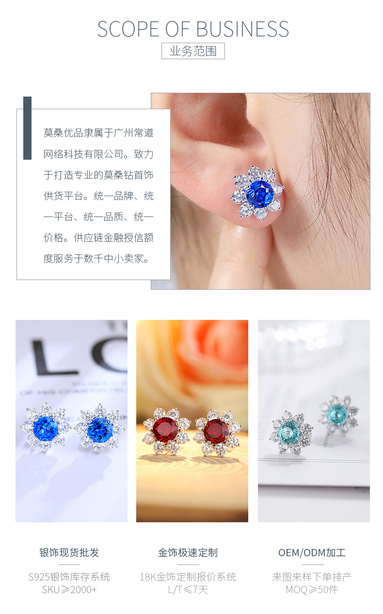 E006Y培育彩宝S925银镀白金耳钉太阳花系列6.5mm/2.95克拉 - 3