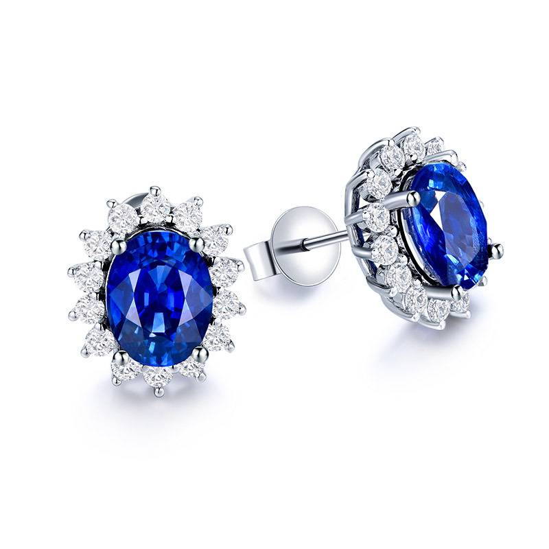 E008培育彩宝S925银镀白金Stud Earring8*6mmmm/3.4ct