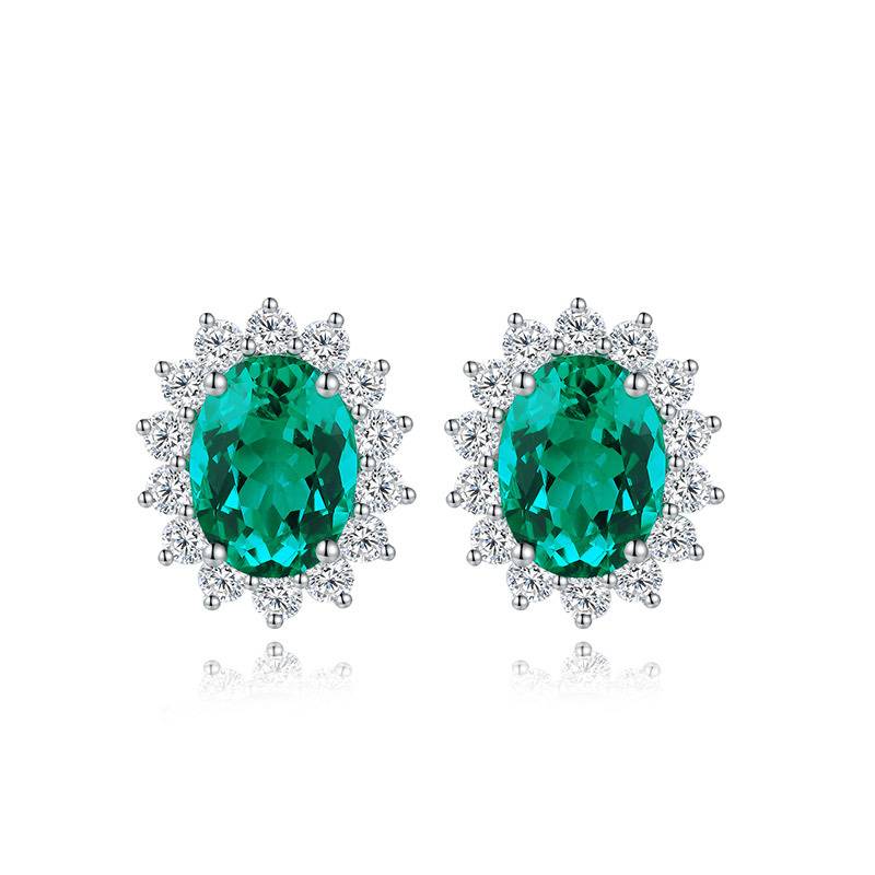 E008培育彩宝S925银镀白金Stud Earring8*6mmmm/3.4ct