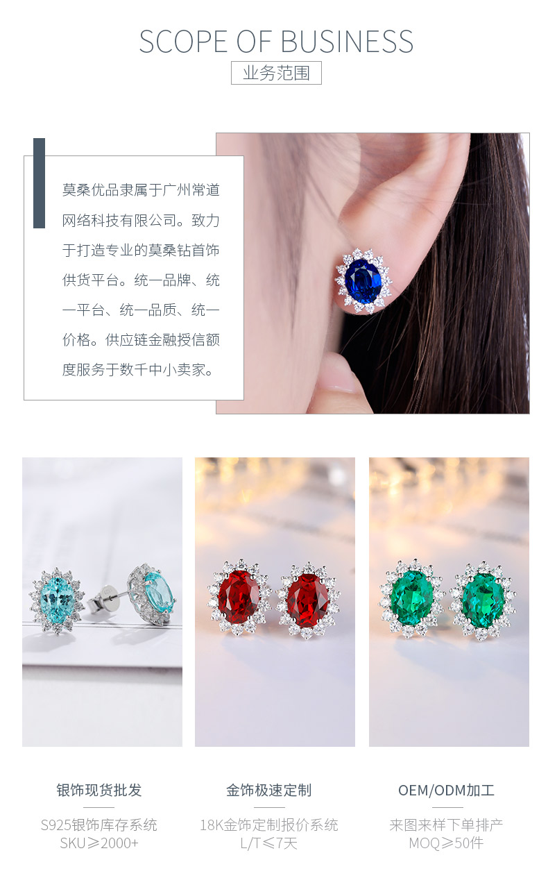 E008培育彩宝S925银镀白金耳钉8*6mm/3.4克拉 - 3