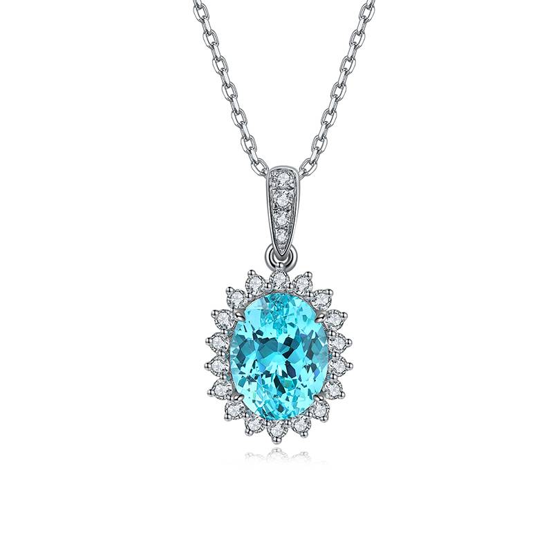 N088培育彩宝S925银镀白金Necklace6.5*8mm.5mm/2.0ct