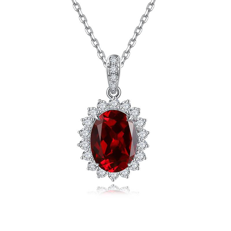 N088培育彩宝S925银镀白金Necklace6.5*8mm.5mm/2.0ct