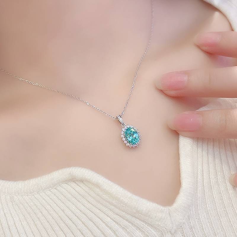N088培育彩宝S925银镀白金Necklace6.5*8mm.5mm/2.0ct