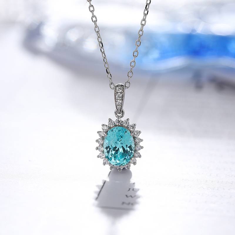 N088培育彩宝S925银镀白金Necklace6.5*8mm.5mm/2.0ct