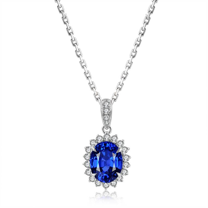 N088培育彩宝S925银镀白金Necklace6.5*8mm.5mm/2.0ct