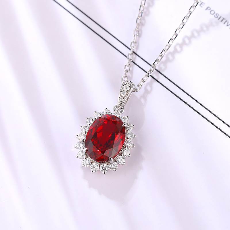 N088培育彩宝S925银镀白金Necklace6.5*8mm.5mm/2.0ct