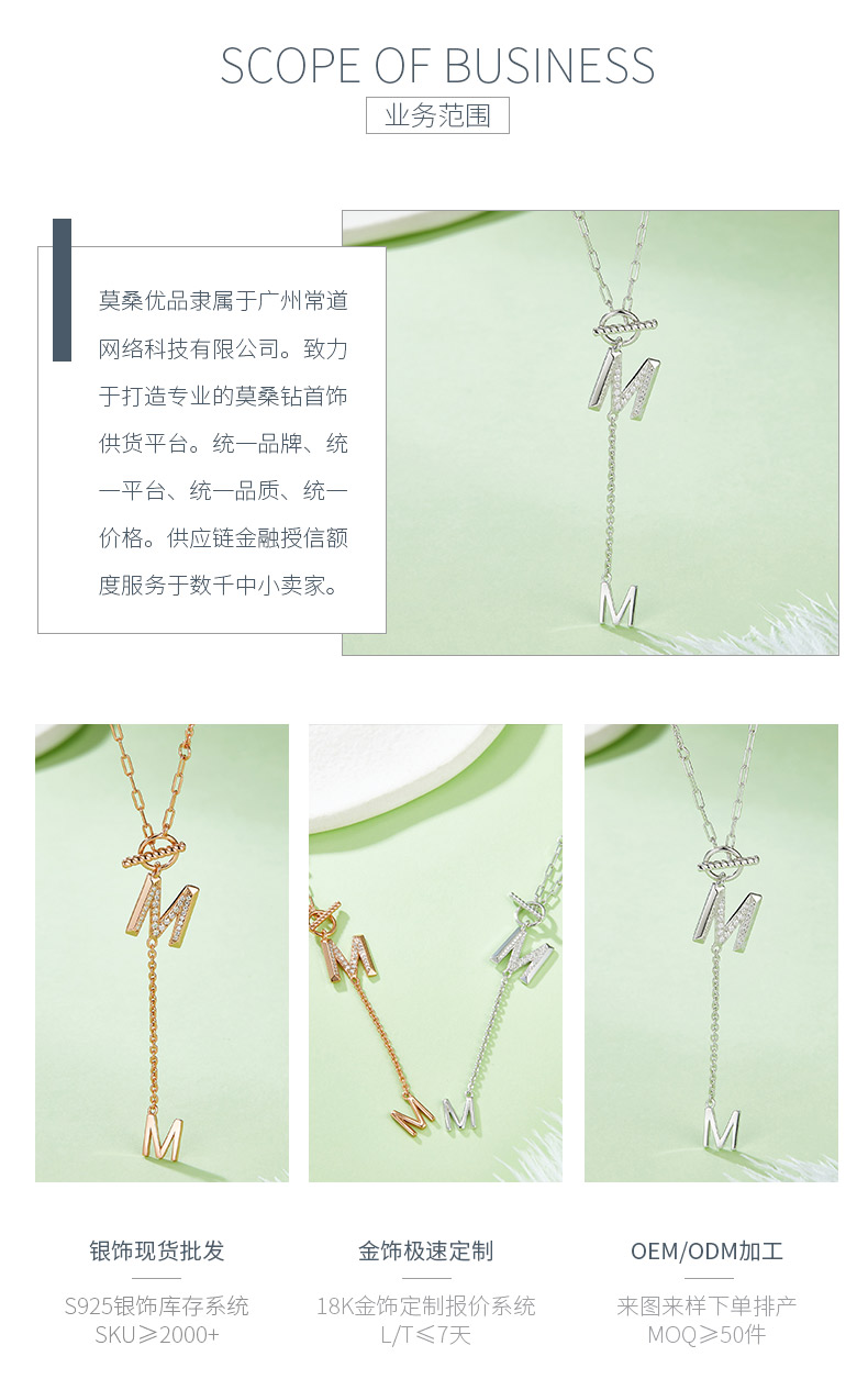 M字母S925银镶莫桑钻项链D色VVS - 3