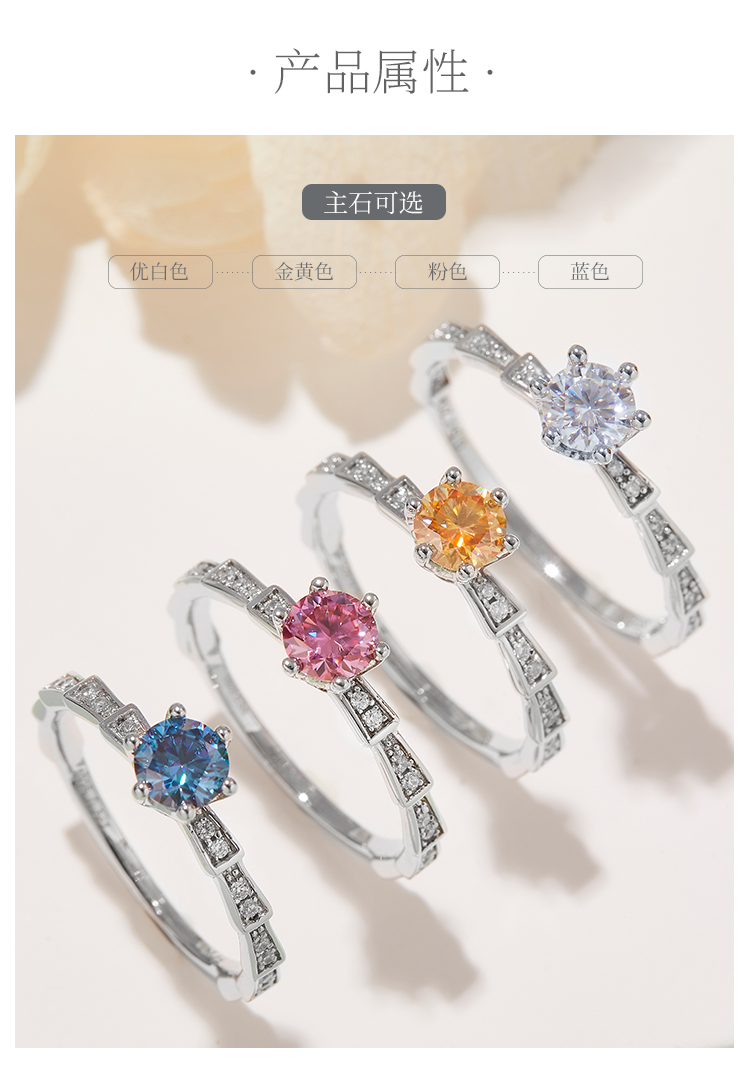 微镶机械蛇S925银镀白金莫桑钻女戒50分D级 - 2
