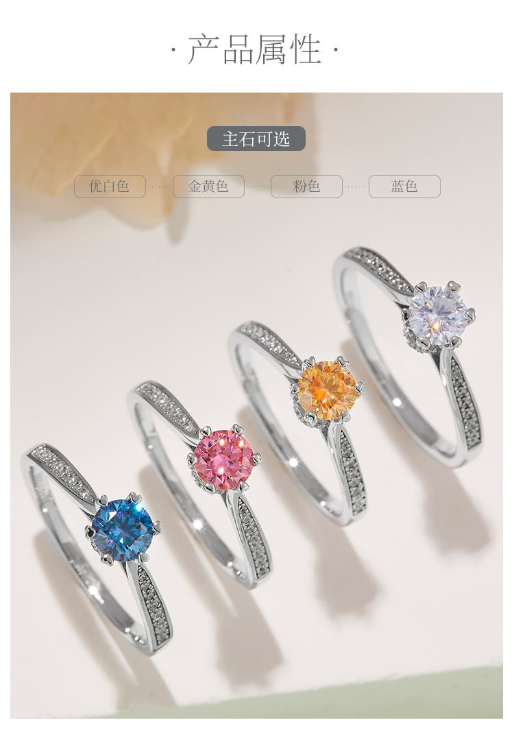 微镶时来运转S925银镀白金莫桑钻女戒50分D级 - 2