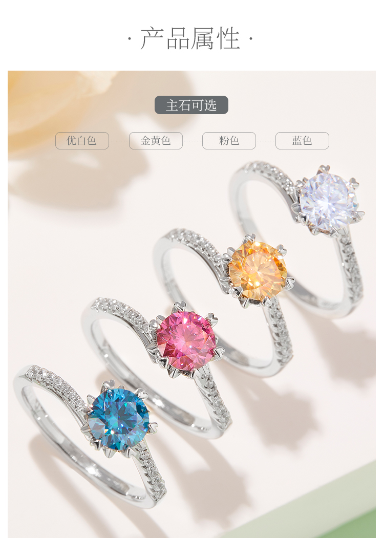 扭臂微镶雪花S925银镀白金莫桑钻女戒1克拉D级 - 2