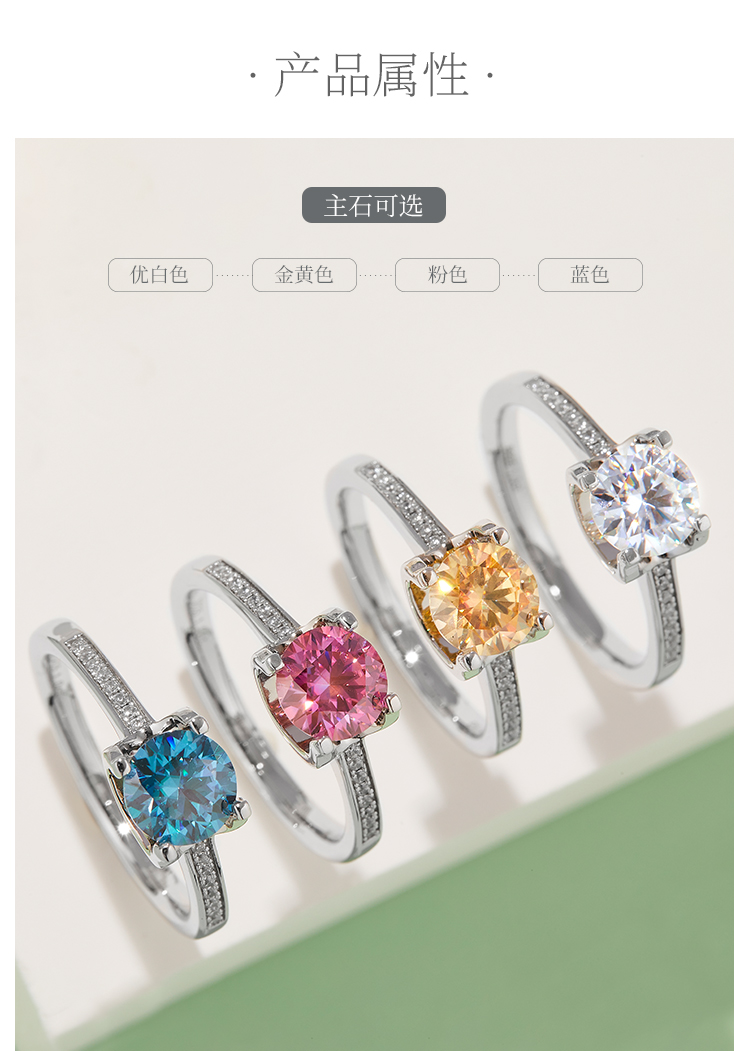 直臂微镶牛头S925银镀白金莫桑钻女戒1克拉D级 - 2