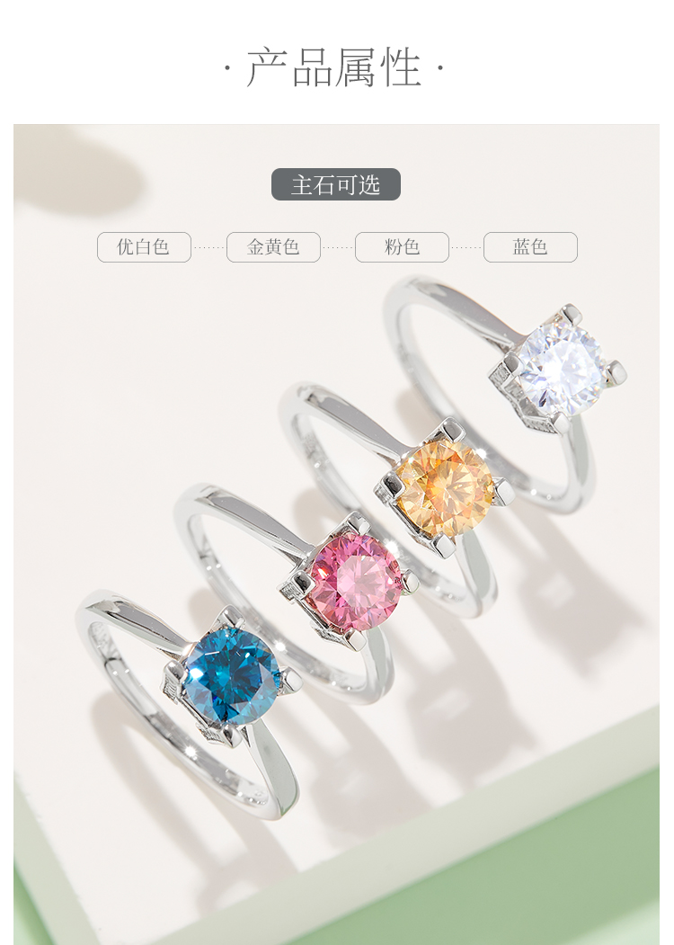 直臂V镶HWLetter字母S925银镀白金莫桑钻女戒1克拉D级 - 2