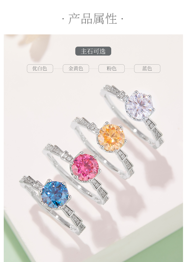 直臂豪镶美杜莎机械蛇S925银镀白金莫桑钻女戒1克拉D级 - 2