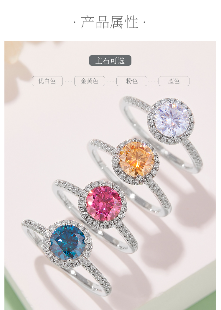 经典圆包S925银镀白金莫桑钻女戒1克拉D级 - 2