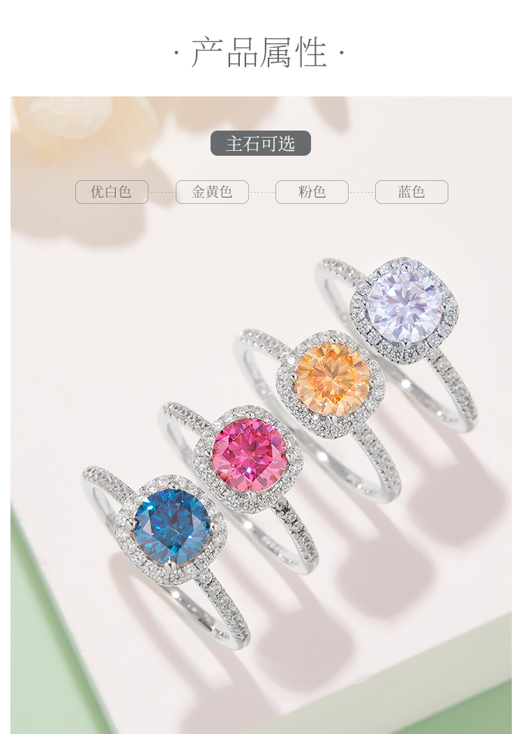 经典方包S925银镀白金莫桑钻女戒1克拉D级 - 2