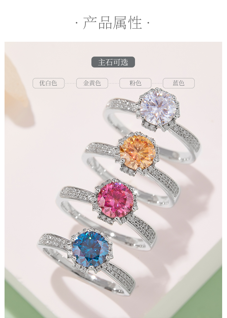 直臂许愿池S925银镀白金莫桑钻女戒1克拉D级 - 2