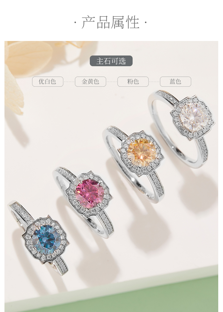 微镶海瑞S925银镀白金莫桑钻女戒1克拉D级 - 2
