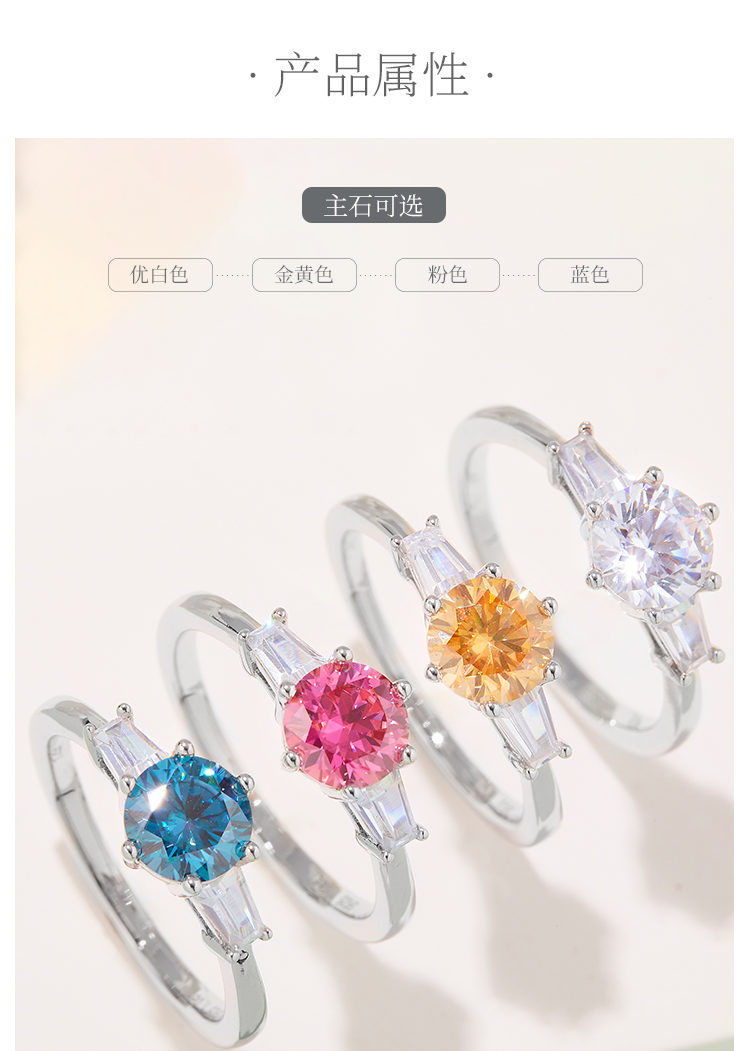 经典宝格丽S925银镀白金莫桑钻女戒1克拉D级 - 2