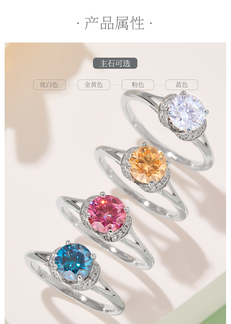 挚爱S925银镀白金莫桑钻女戒1克拉D级 - 2
