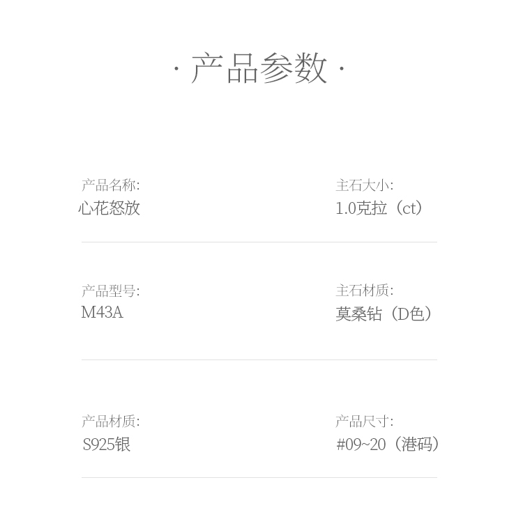 心花怒放S925银镀白金莫桑钻女戒1克拉D级 - 5