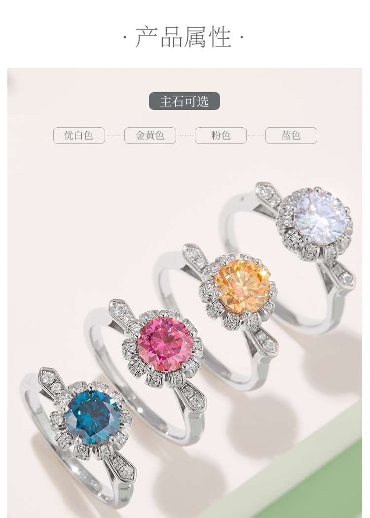 制服诱惑S925银镀白金莫桑钻女戒1克拉D级 - 2