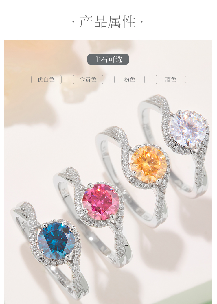 天使之眼S925银镀白金莫桑钻女戒1克拉D级 - 2
