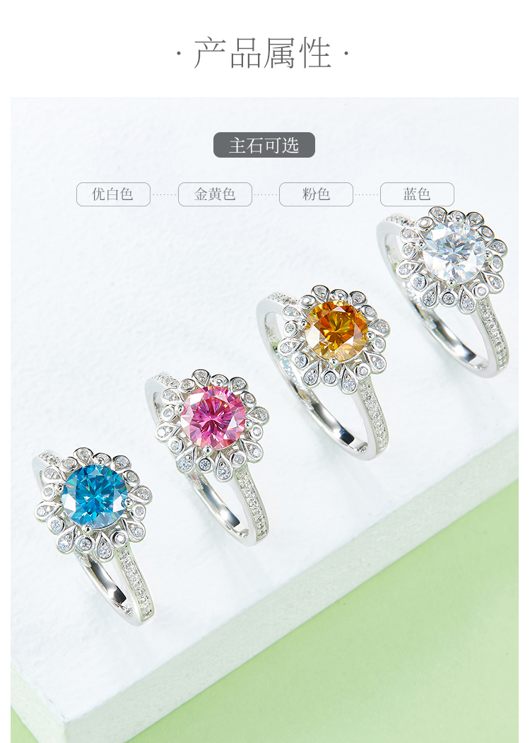 霓裳S925银镀白金莫桑钻女戒1克拉D级 - 2