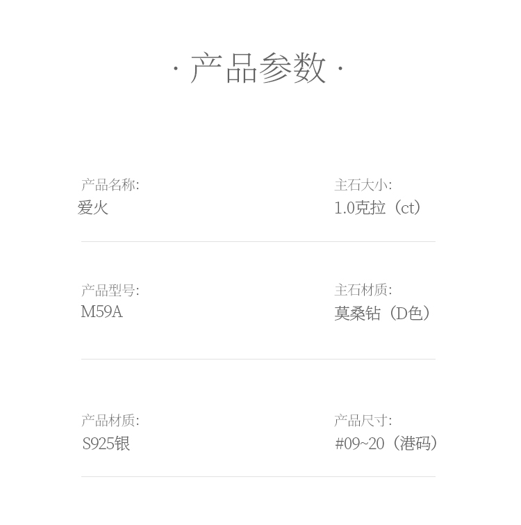 爱火S925银镀白金莫桑钻女戒1克拉D级 - 5