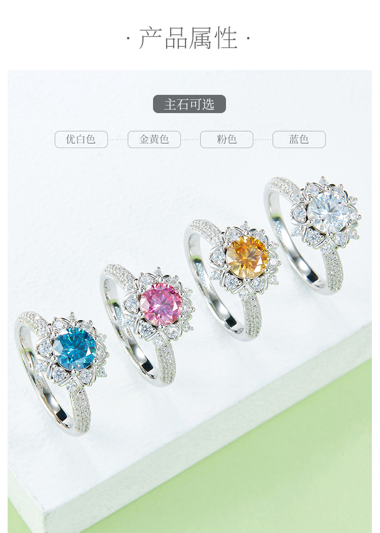鸾花S925银镀白金莫桑钻女戒1克拉D级 - 2