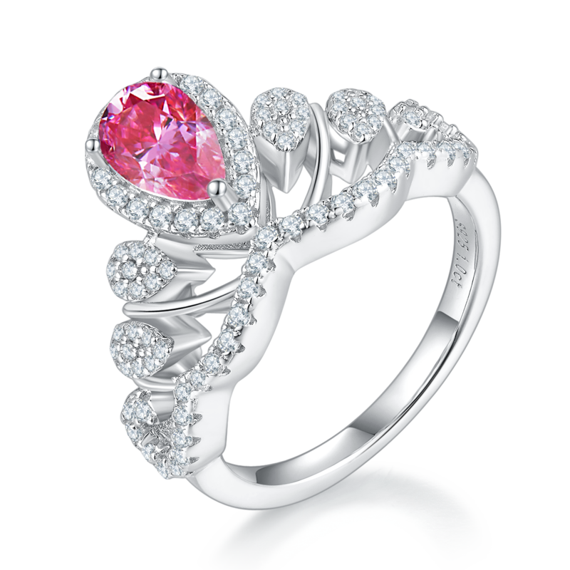 V字皇后水滴S925银镀白金彩色MoissaniteWomen's Ring1ctD级