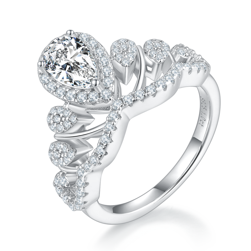 V字皇后水滴S925银镀白金彩色MoissaniteWomen's Ring1ctD级