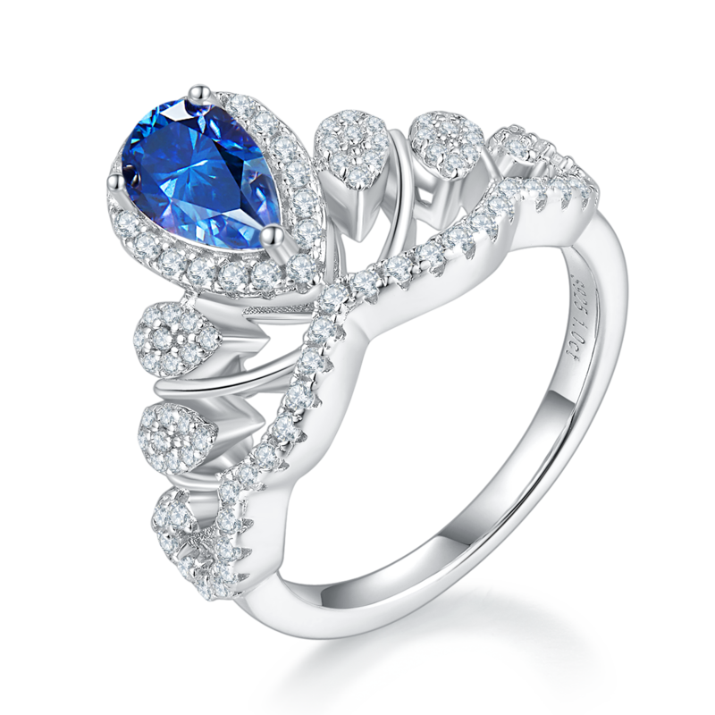 V字皇后水滴S925银镀白金彩色MoissaniteWomen's Ring1ctD级