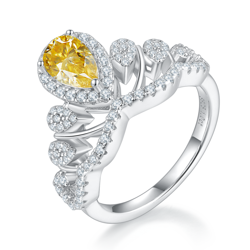 V字皇后水滴S925银镀白金彩色MoissaniteWomen's Ring1ctD级