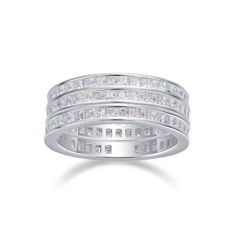 R13152款S925银镀18K白金女戒莫桑钻方形6.48CT