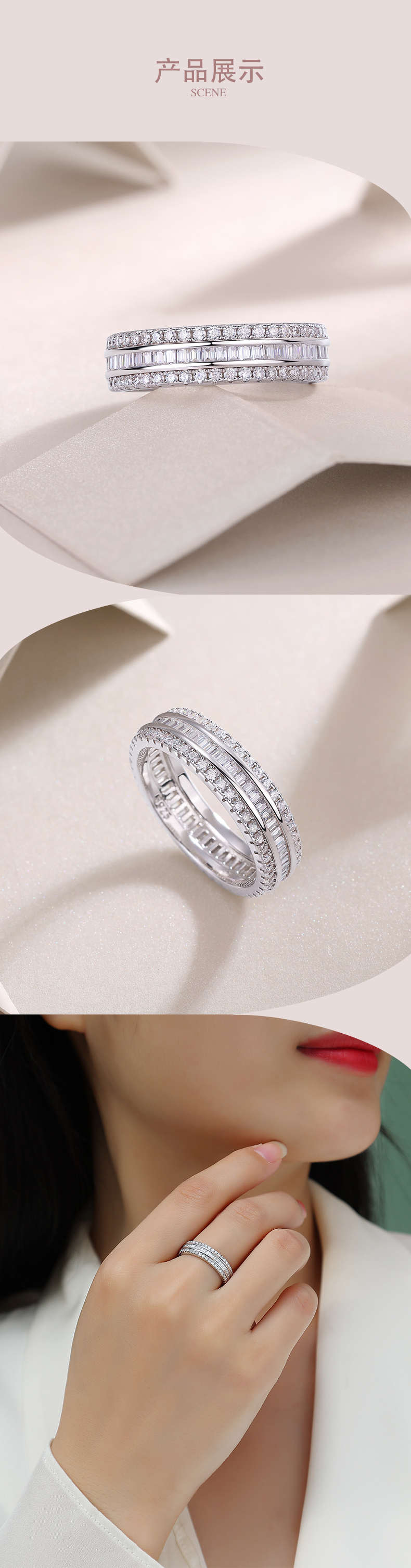 R13250款S925银镀18K白金女戒莫桑钻厘石1.1CT - 5