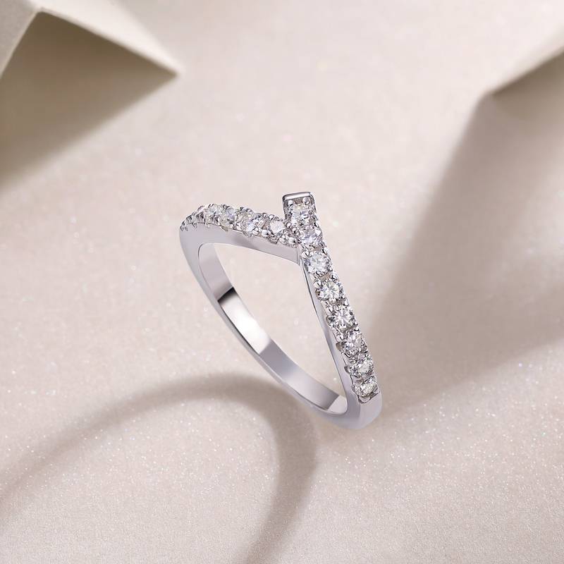 R13210款S925银镀18K白金Women's RingMoissanite厘石0.42ct