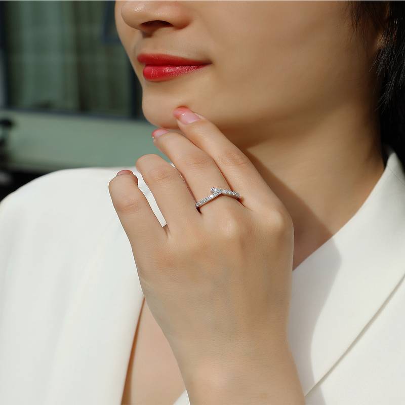 R13210款S925银镀18K白金Women's RingMoissanite厘石0.42ct